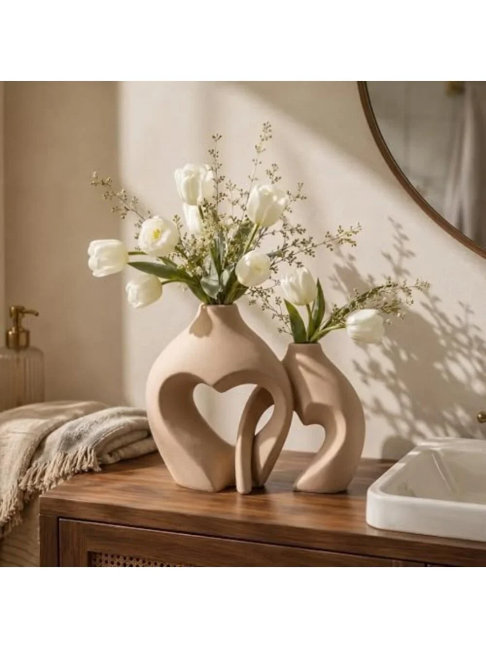 Heart Shaped Ceramic Flower Vases Set of 2 | Elegant Home Decor Accent